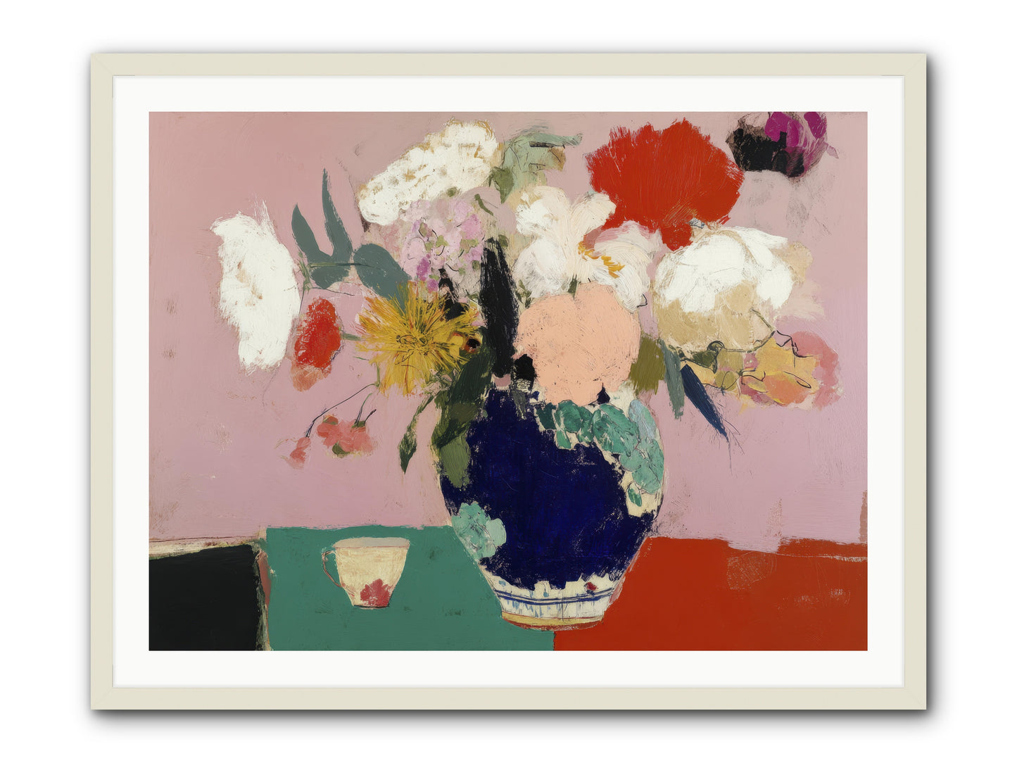 She Brought the Garden Inside -- Framed Print - White 40x30