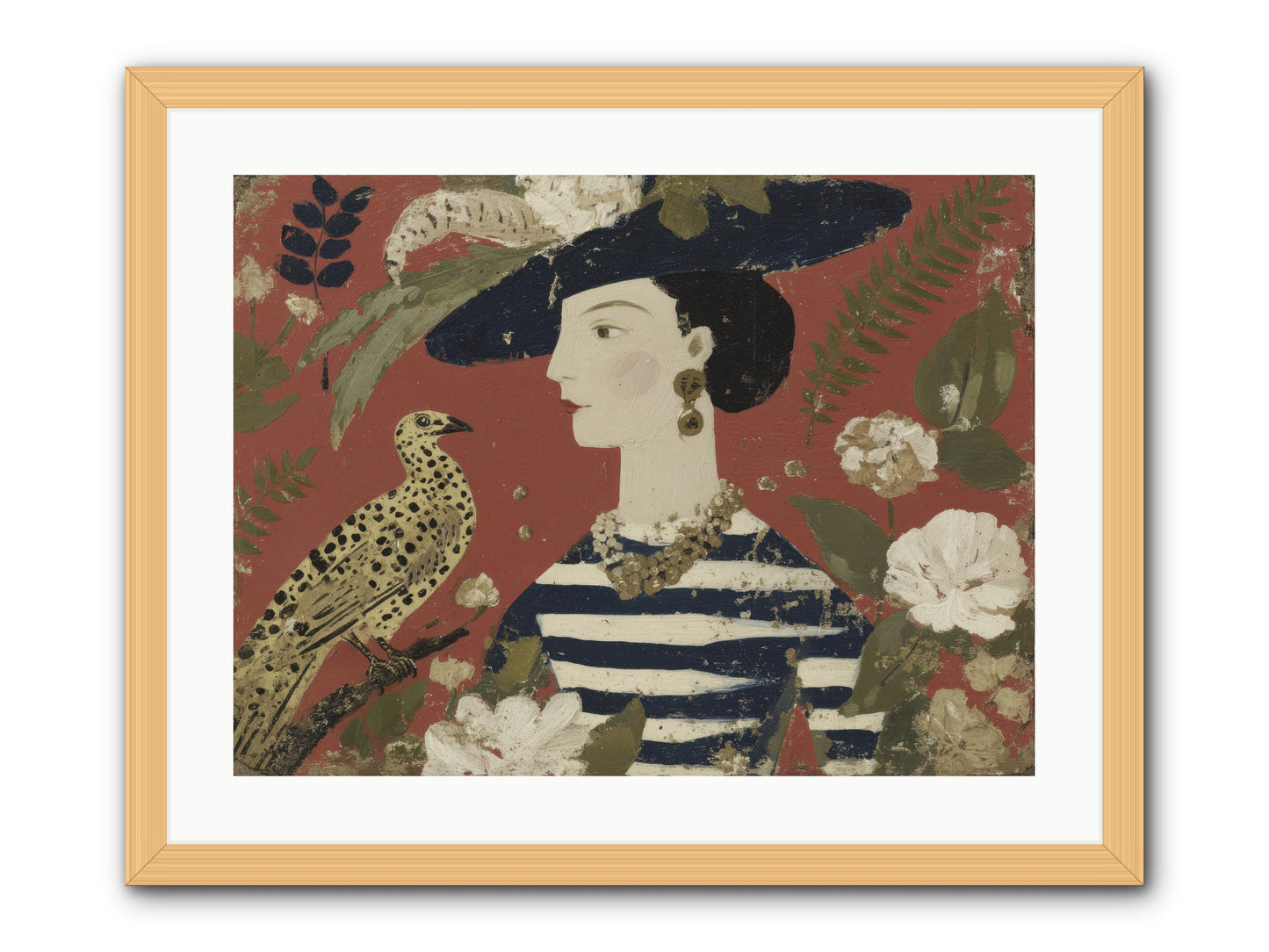She Collected Feathers No.1 -- Framed Print - Natural 24x18