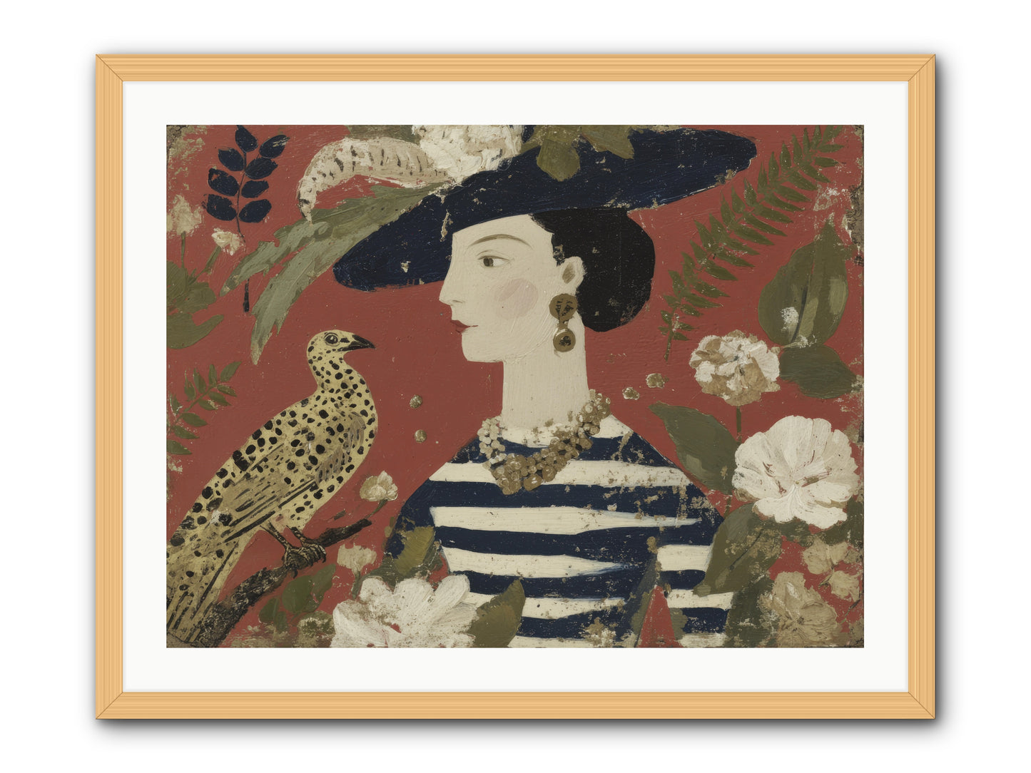 She Collected Feathers No.1 -- Framed Print - Natural 32x24