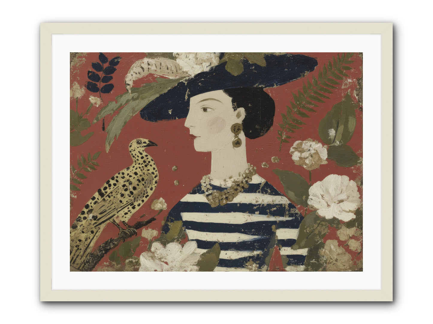 She Collected Feathers No.1 -- Framed Print - White 32x24