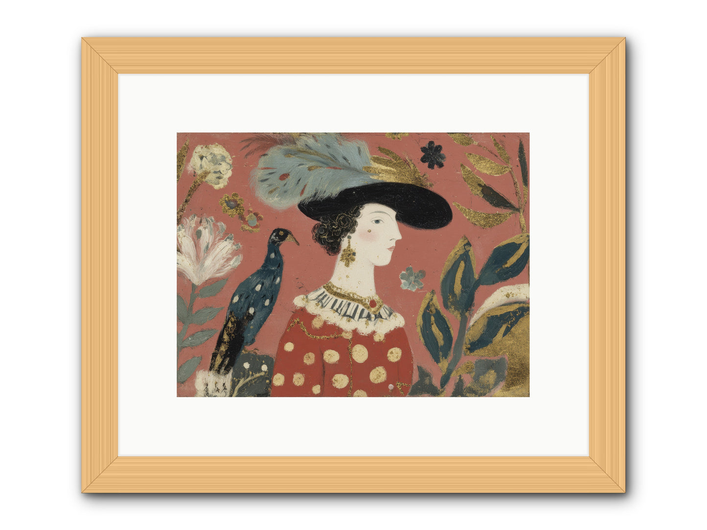 She Collected Feathers No.2 -- Framed Print - Natural 12x9