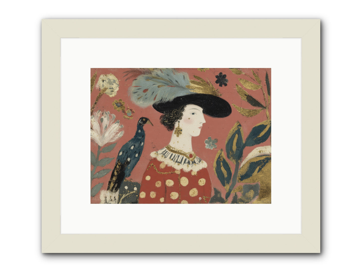She Collected Feathers No.2 -- Framed Print - White 12x9