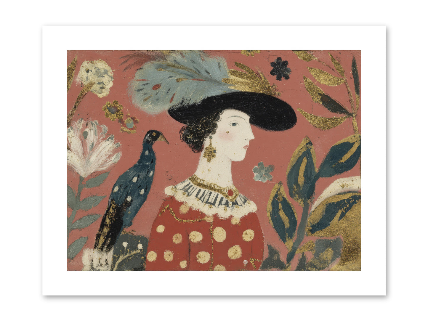 She Collected Feathers No.2 -- Loose Canvas Print 12x9
