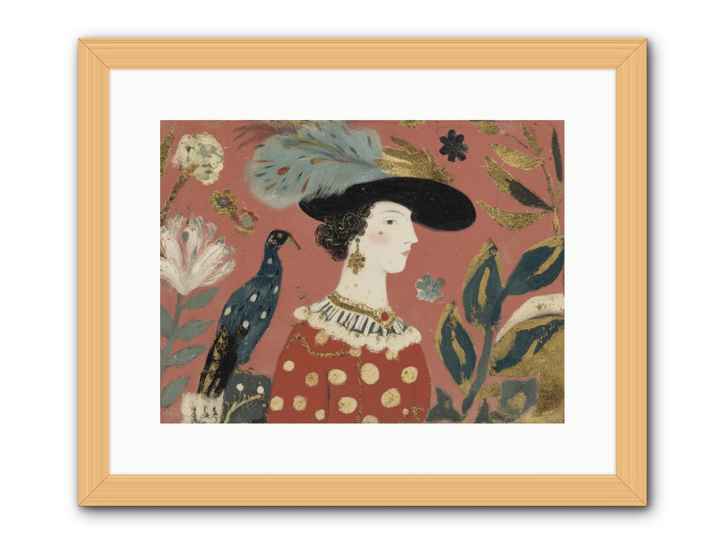 She Collected Feathers No.2 -- Framed Print - Natural 16x12