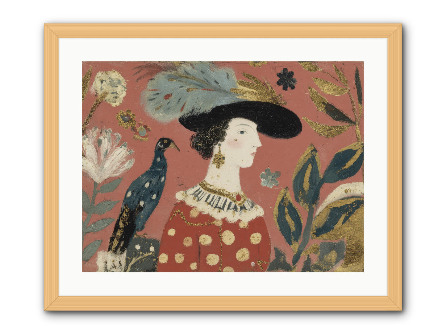 She Collected Feathers No.2 -- Framed Print - Natural 24x18
