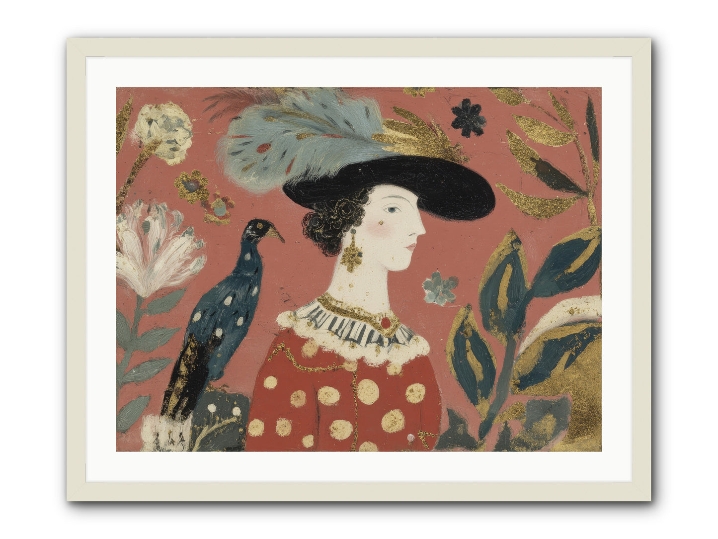 She Collected Feathers No.2 -- Framed Print - White 32x24