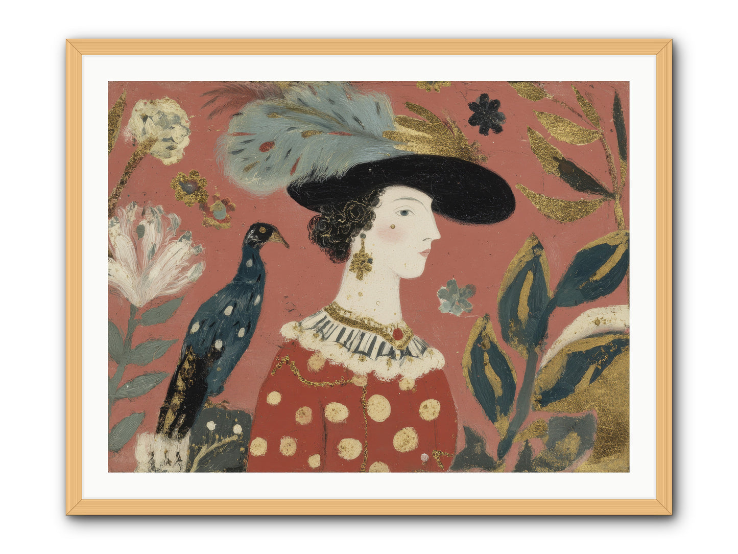 She Collected Feathers No.2 -- Framed Print - Natural 40x30