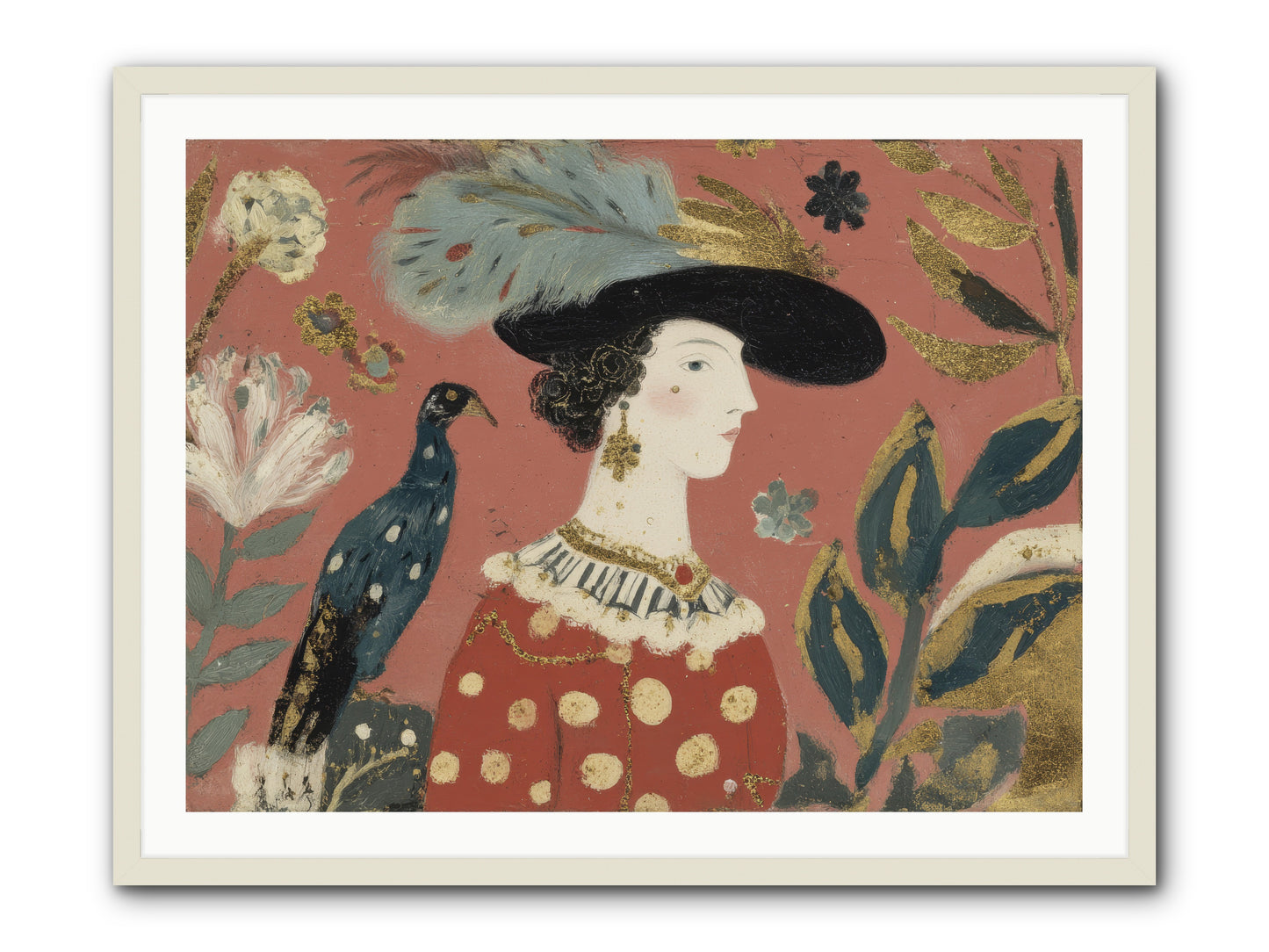 She Collected Feathers No.2 -- Framed Print - White 40x30