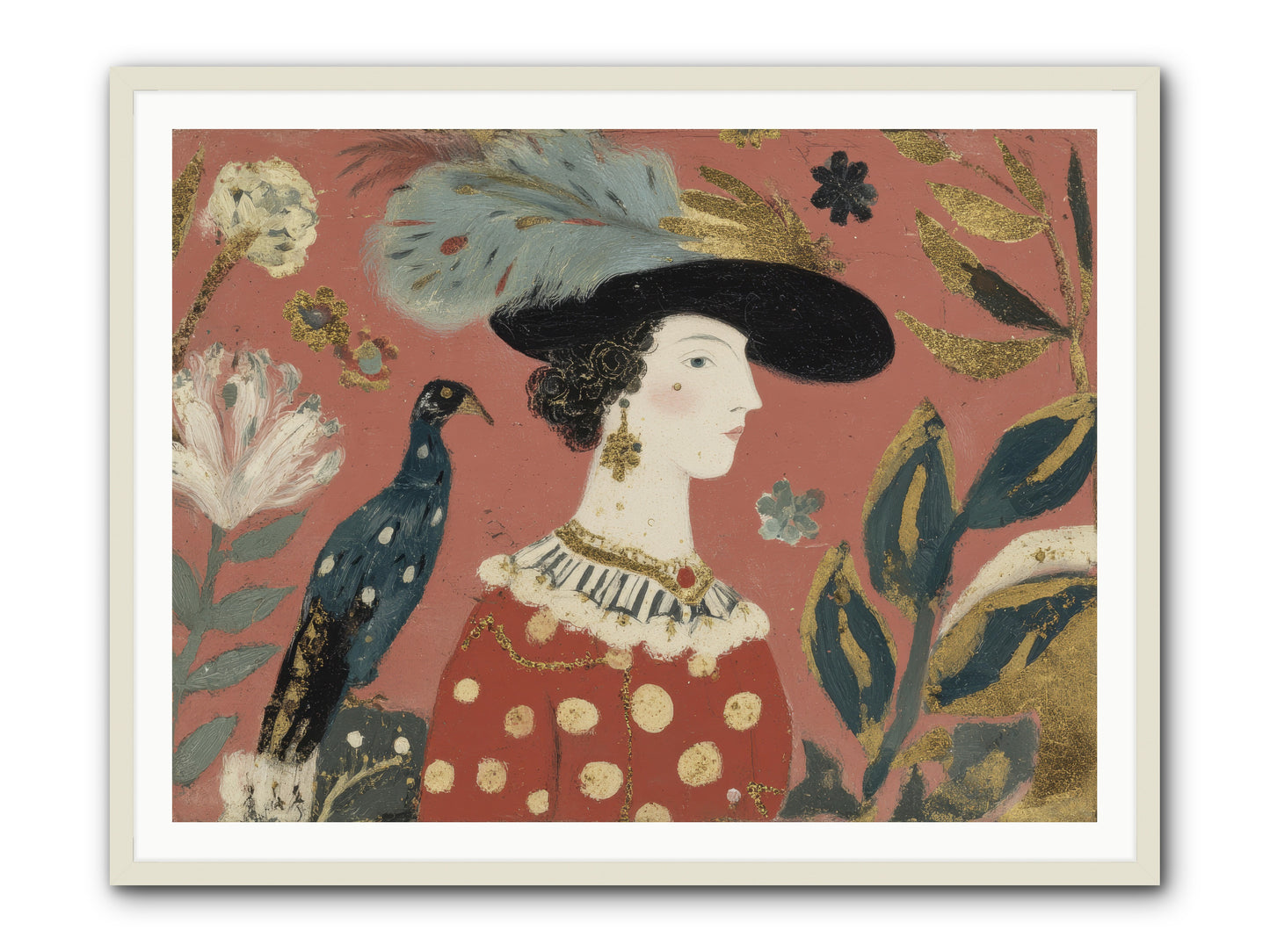 She Collected Feathers No.2 -- Framed Print - White 48x36