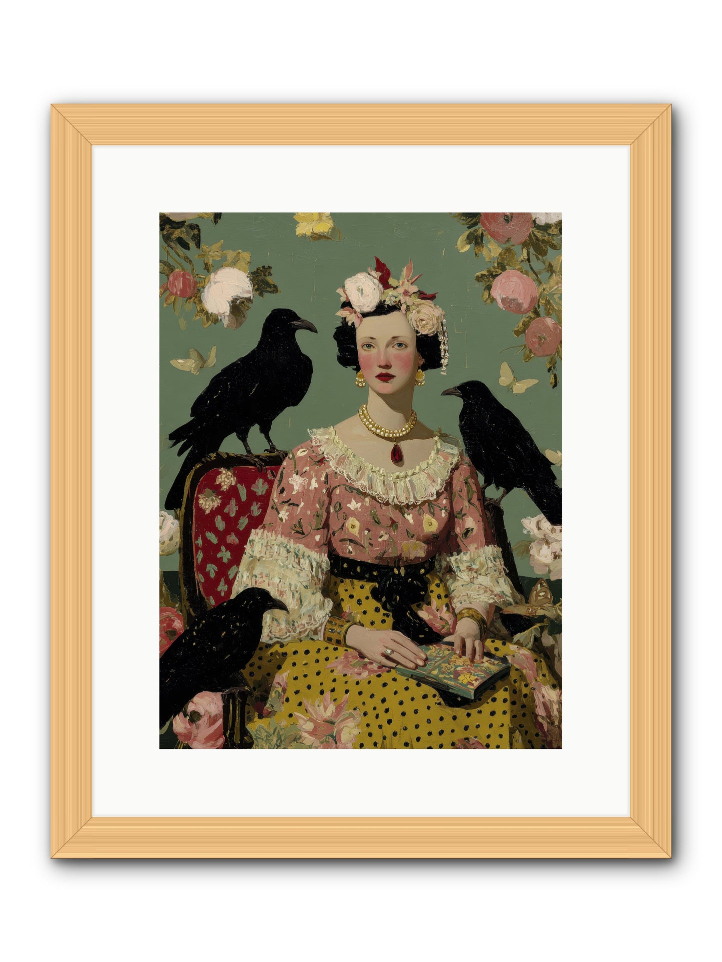 She Fed Birds by Hand -- Framed Print - Natural 12x16