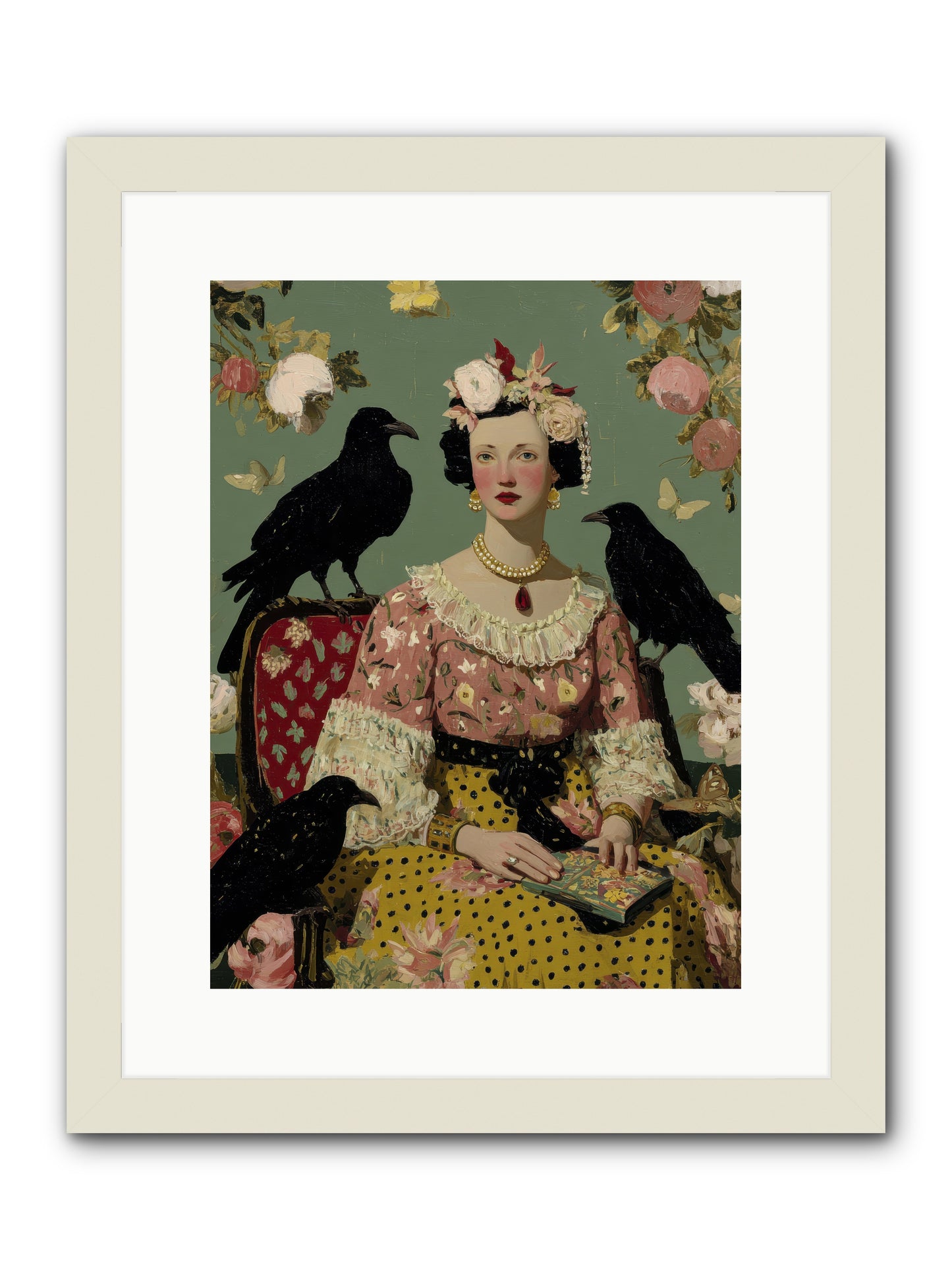 She Fed Birds by Hand -- Framed Print - White 12x16