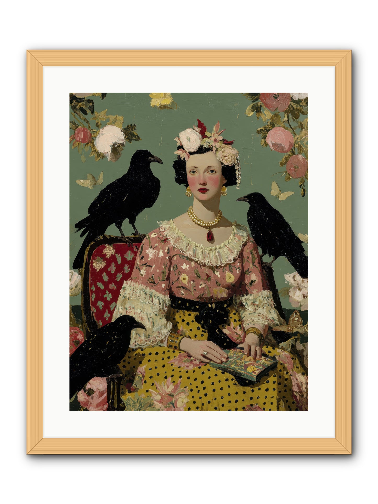 She Fed Birds by Hand -- Framed Print - Natural 18x24