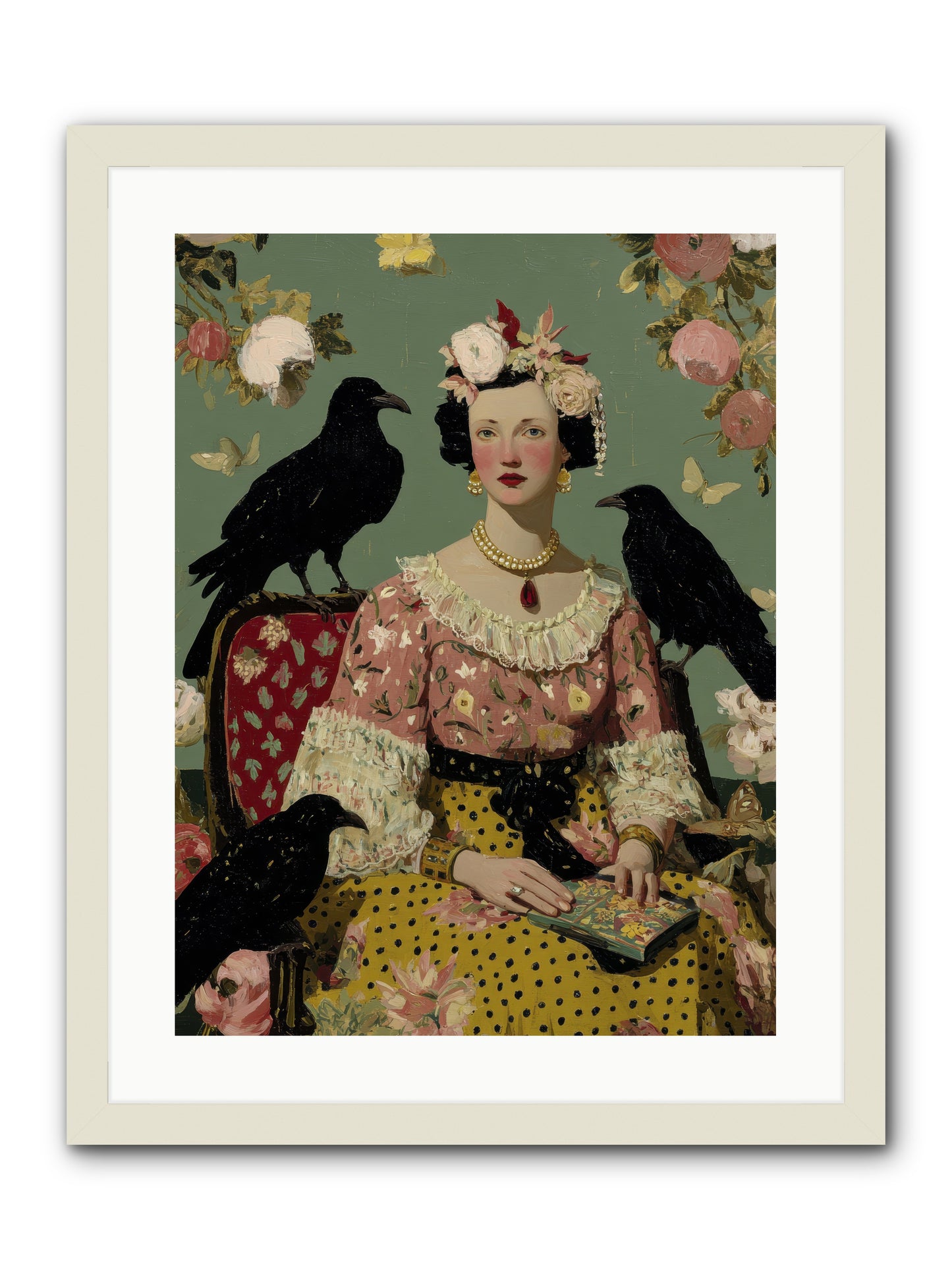 She Fed Birds by Hand -- Framed Print - White 18x24