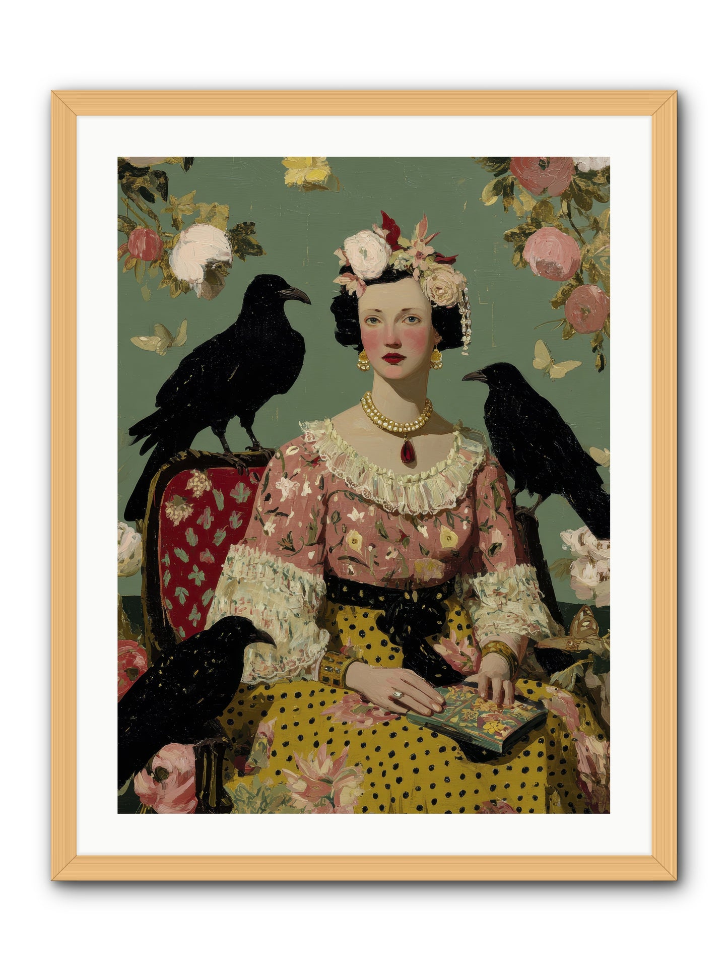 She Fed Birds by Hand -- Framed Print - Natural 24x32