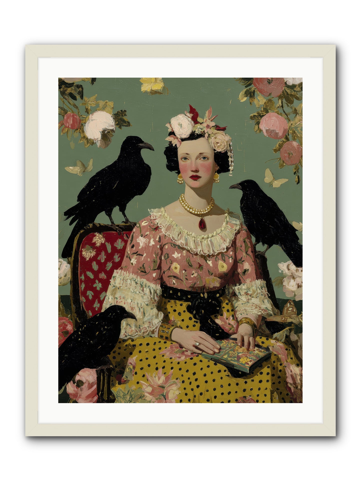 She Fed Birds by Hand -- Framed Print - White 24x32