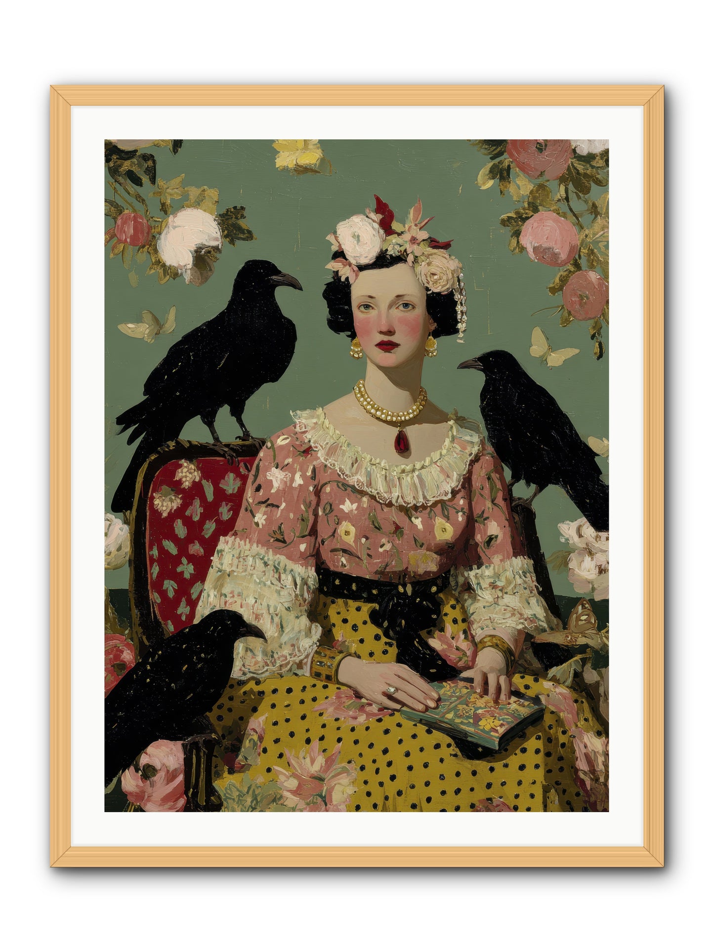 She Fed Birds by Hand -- Framed Print - Natural 30x40