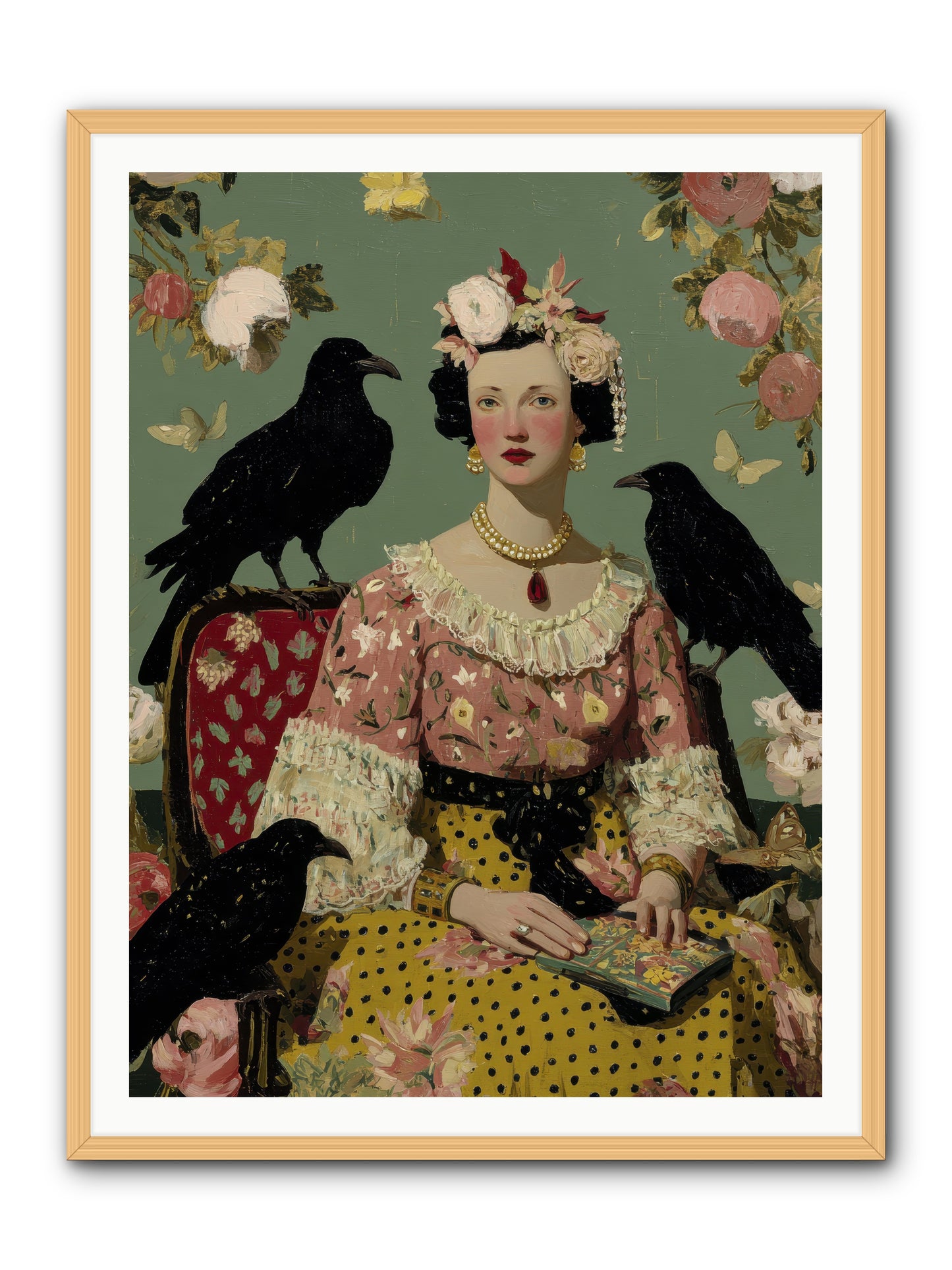 She Fed Birds by Hand -- Framed Print - Natural 36x48