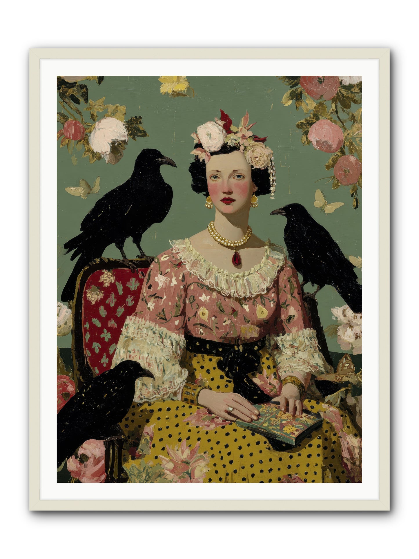 She Fed Birds by Hand -- Framed Print - White 36x48