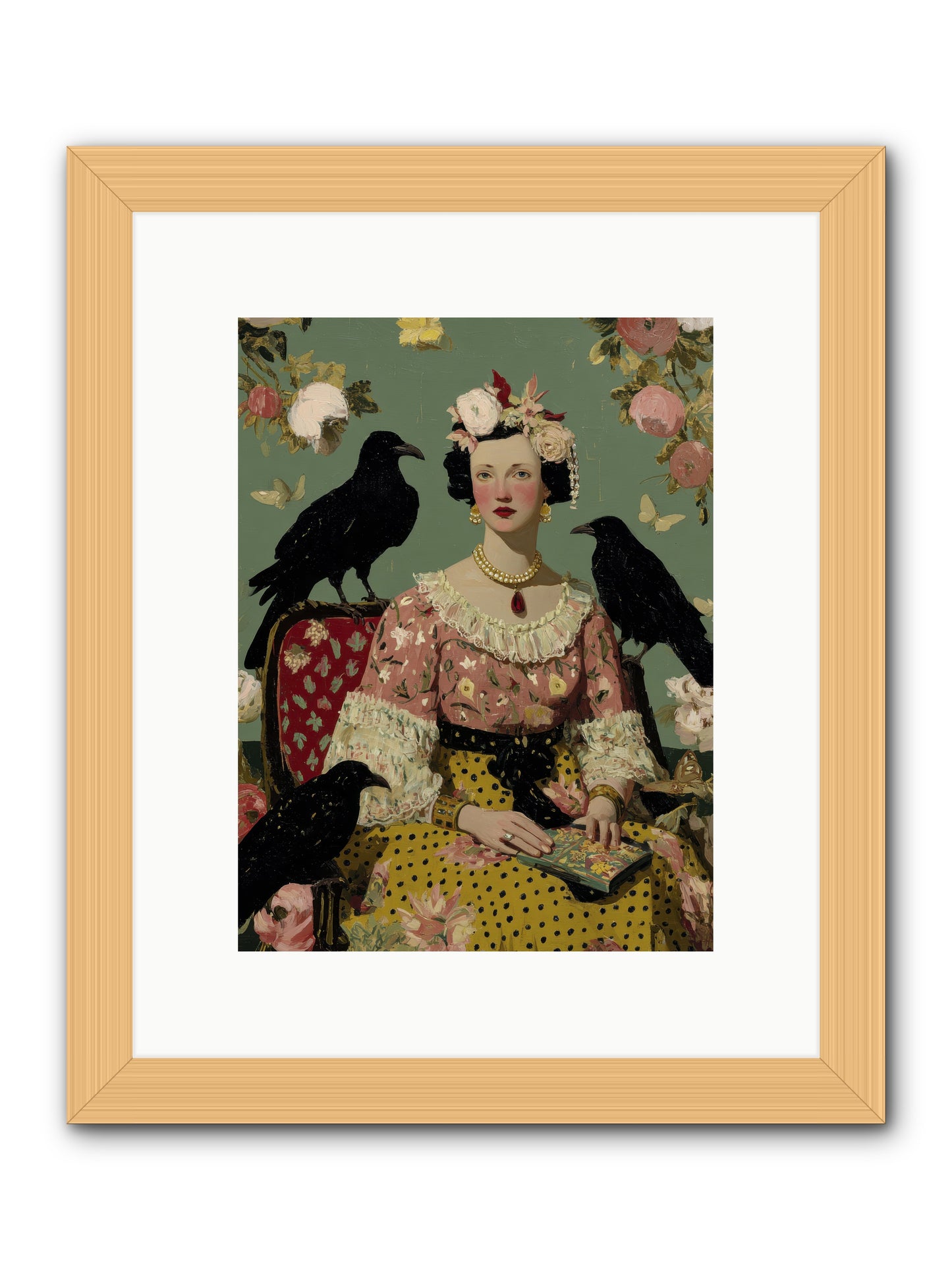 She Fed Birds by Hand -- Framed Print - Natural 9x12