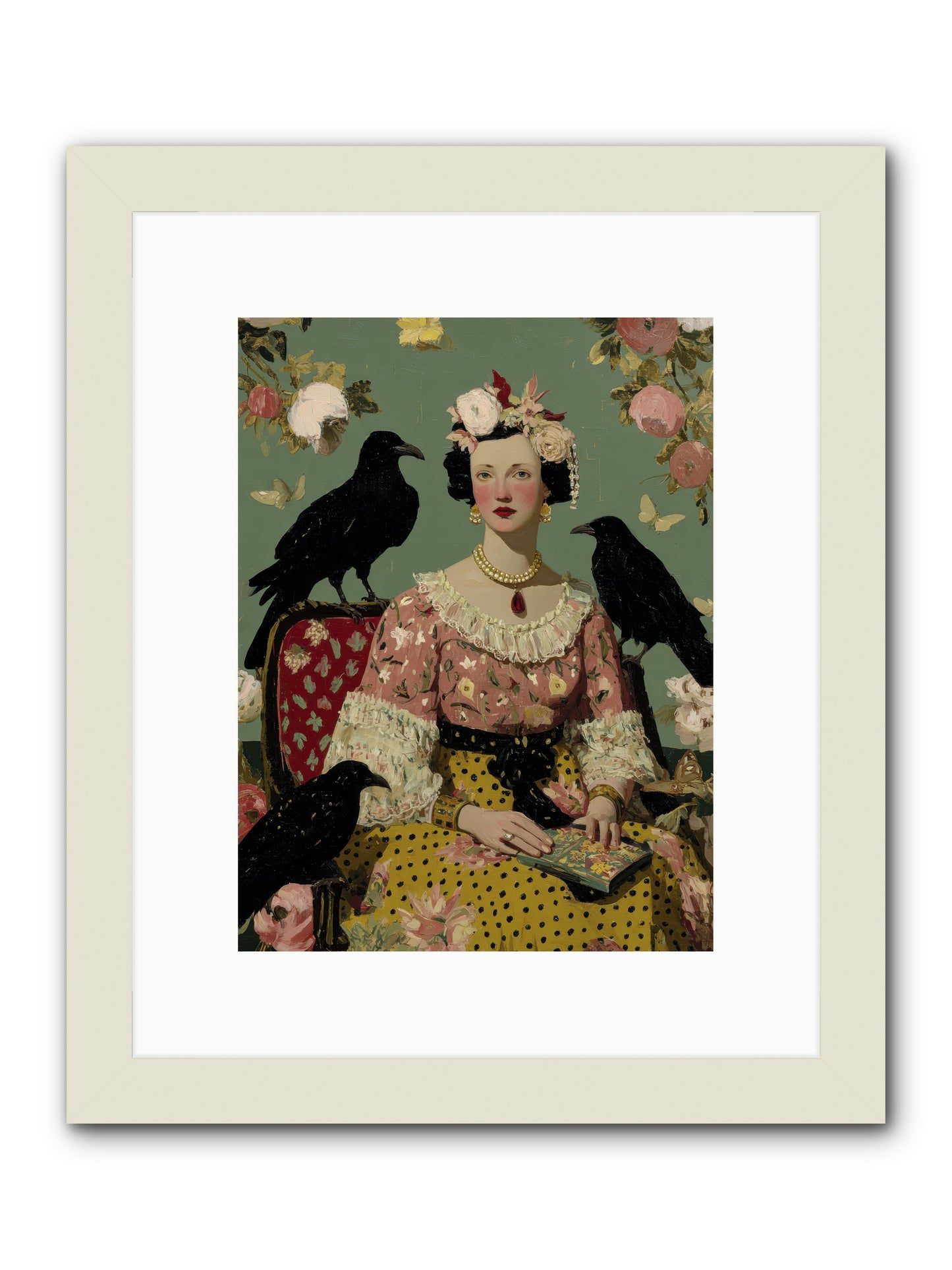 She Fed Birds by Hand -- Framed Print - White 9x12