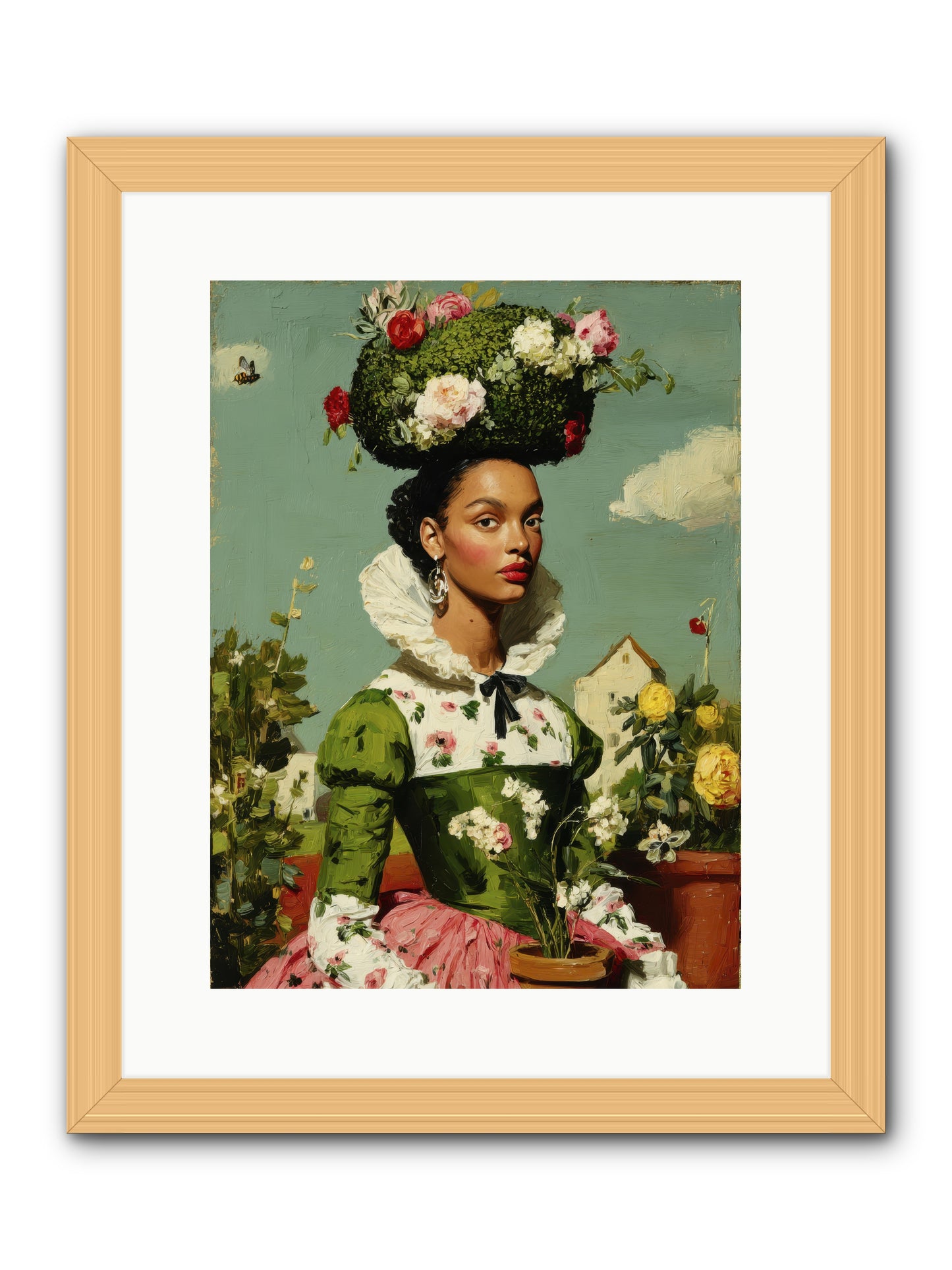 She Wore Her Garden -- Framed Print - Natural 12x16