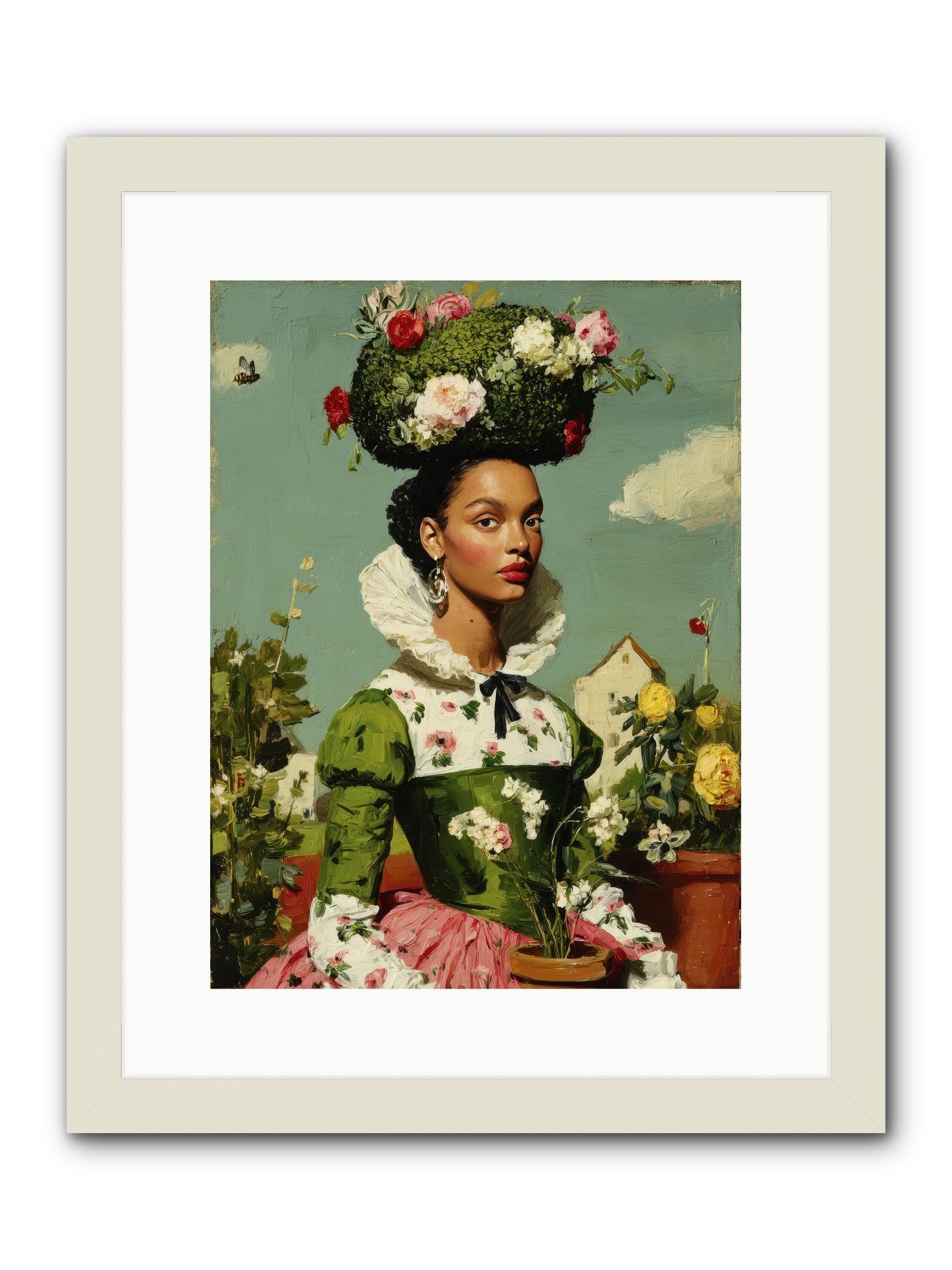 She Wore Her Garden -- Framed Print - White 12x16