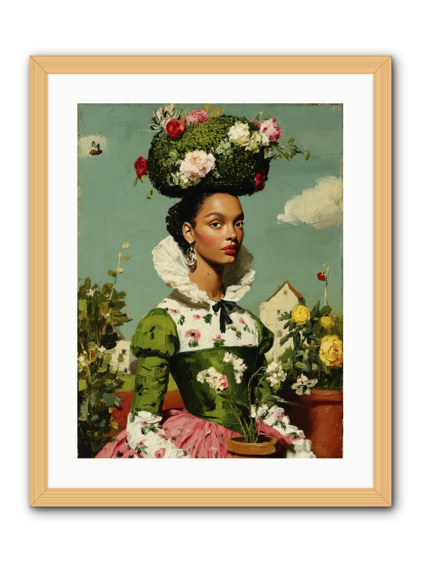 She Wore Her Garden -- Framed Print - Natural 18x24