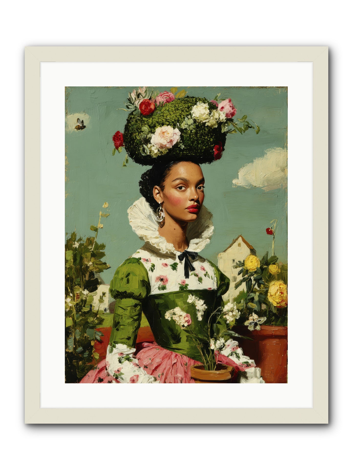 She Wore Her Garden -- Framed Print - White 18x24