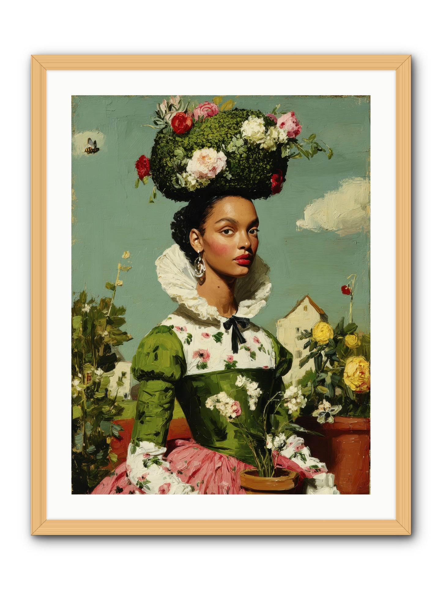 She Wore Her Garden -- Framed Print - Natural 24x32