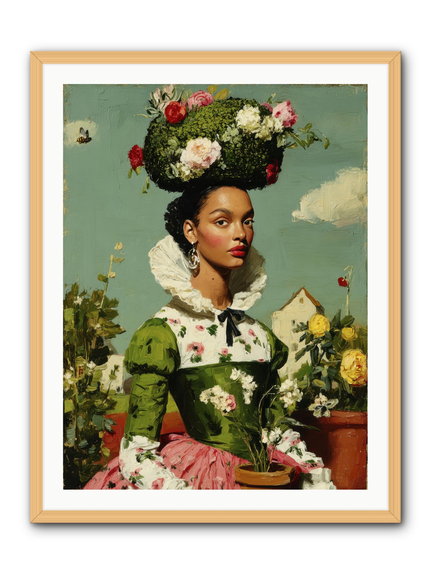 She Wore Her Garden -- Framed Print - Natural 30x40