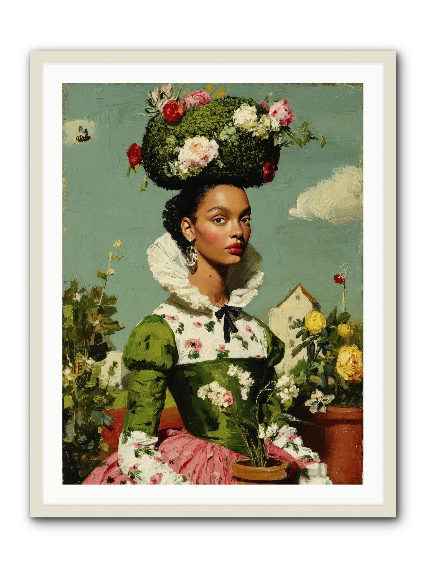 She Wore Her Garden -- Framed Print - White 30x40