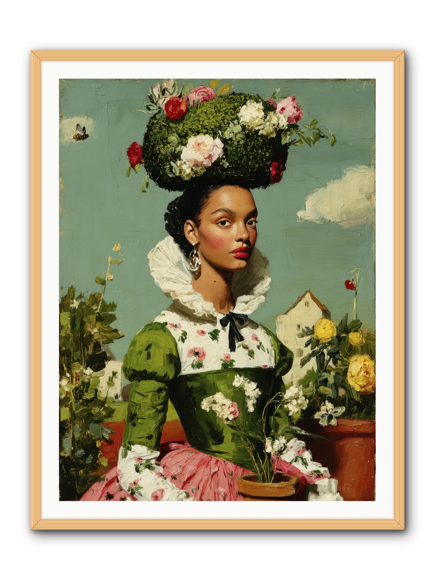 She Wore Her Garden -- Framed Print - Natural 36x48
