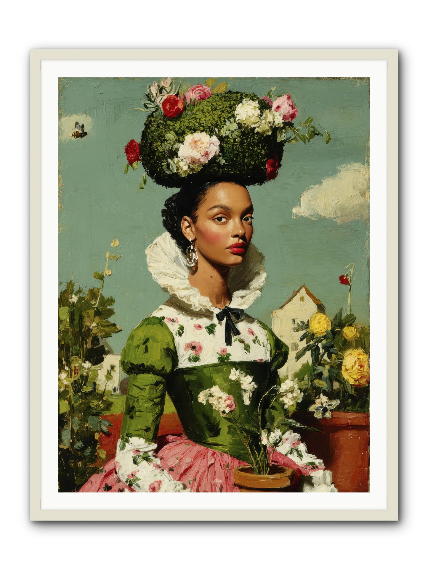 She Wore Her Garden -- Framed Print - White 36x48