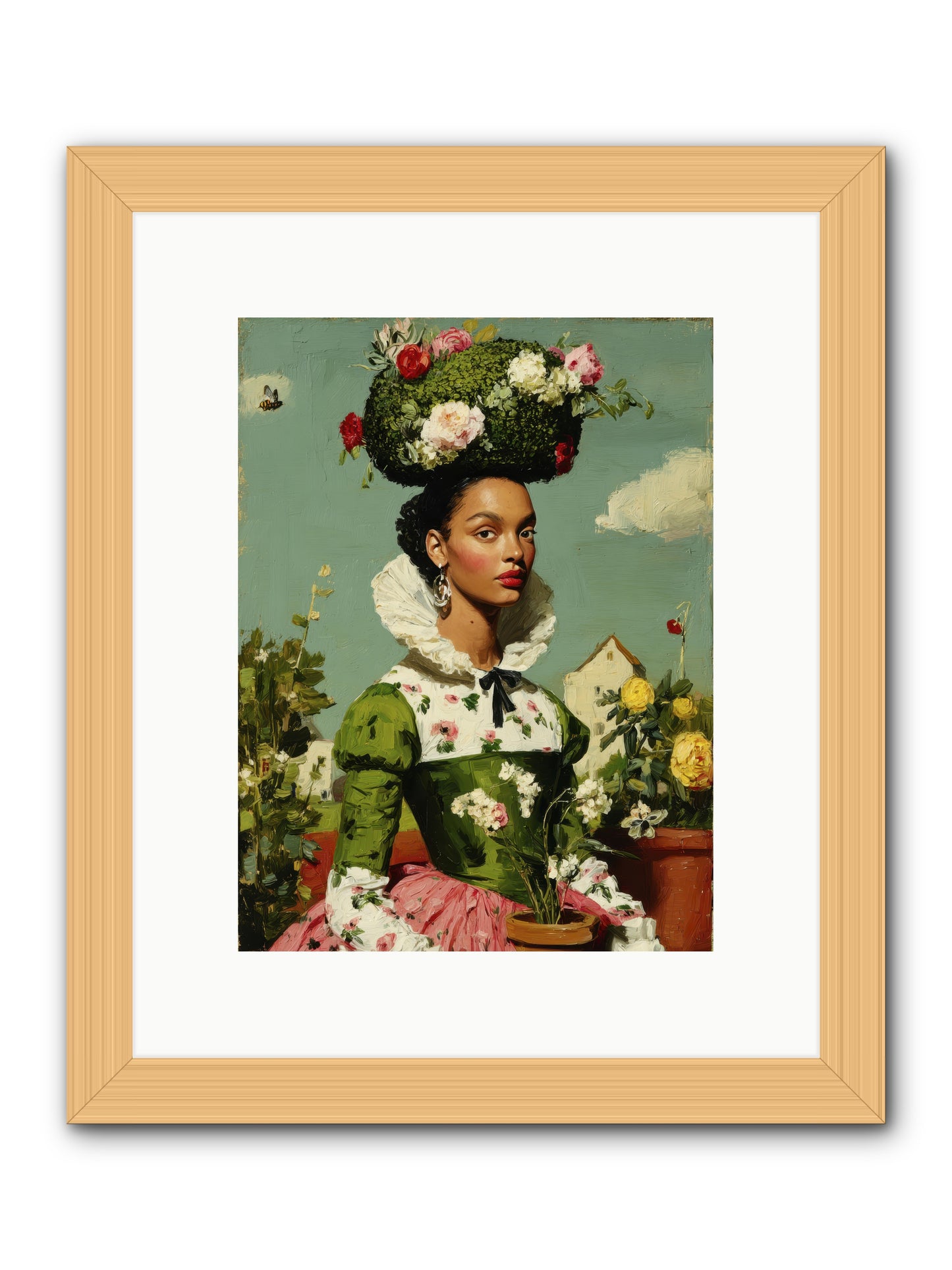 She Wore Her Garden -- Framed Print - Natural 9x12