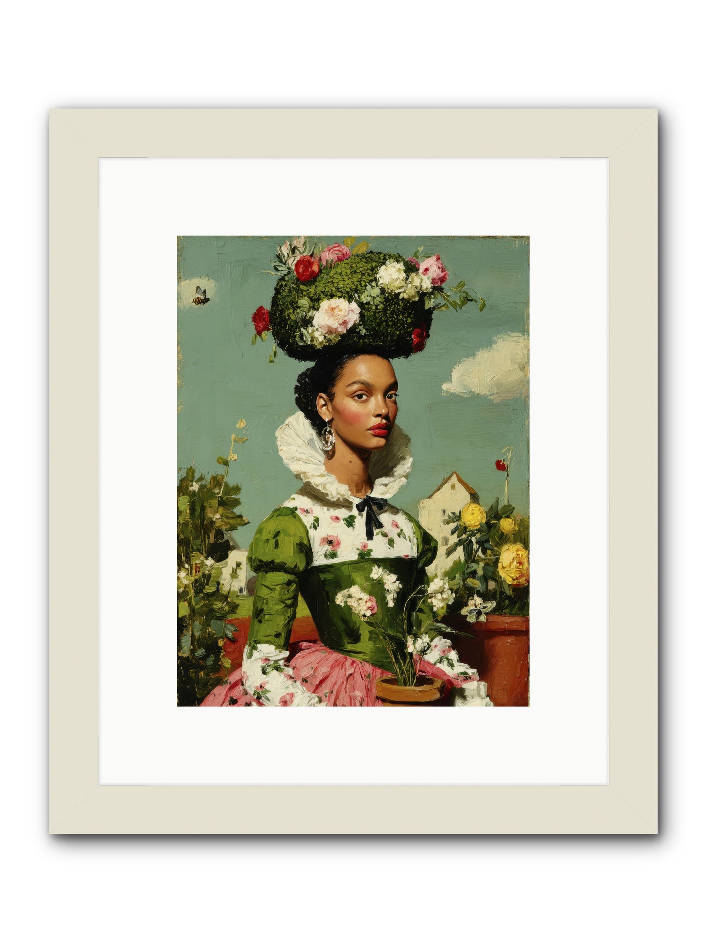 She Wore Her Garden -- Framed Print - White 9x12