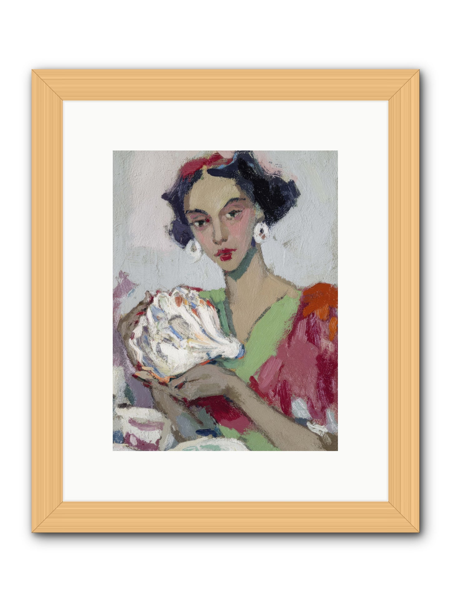 She who gathers with grace -- Framed Print - Natural 9x12