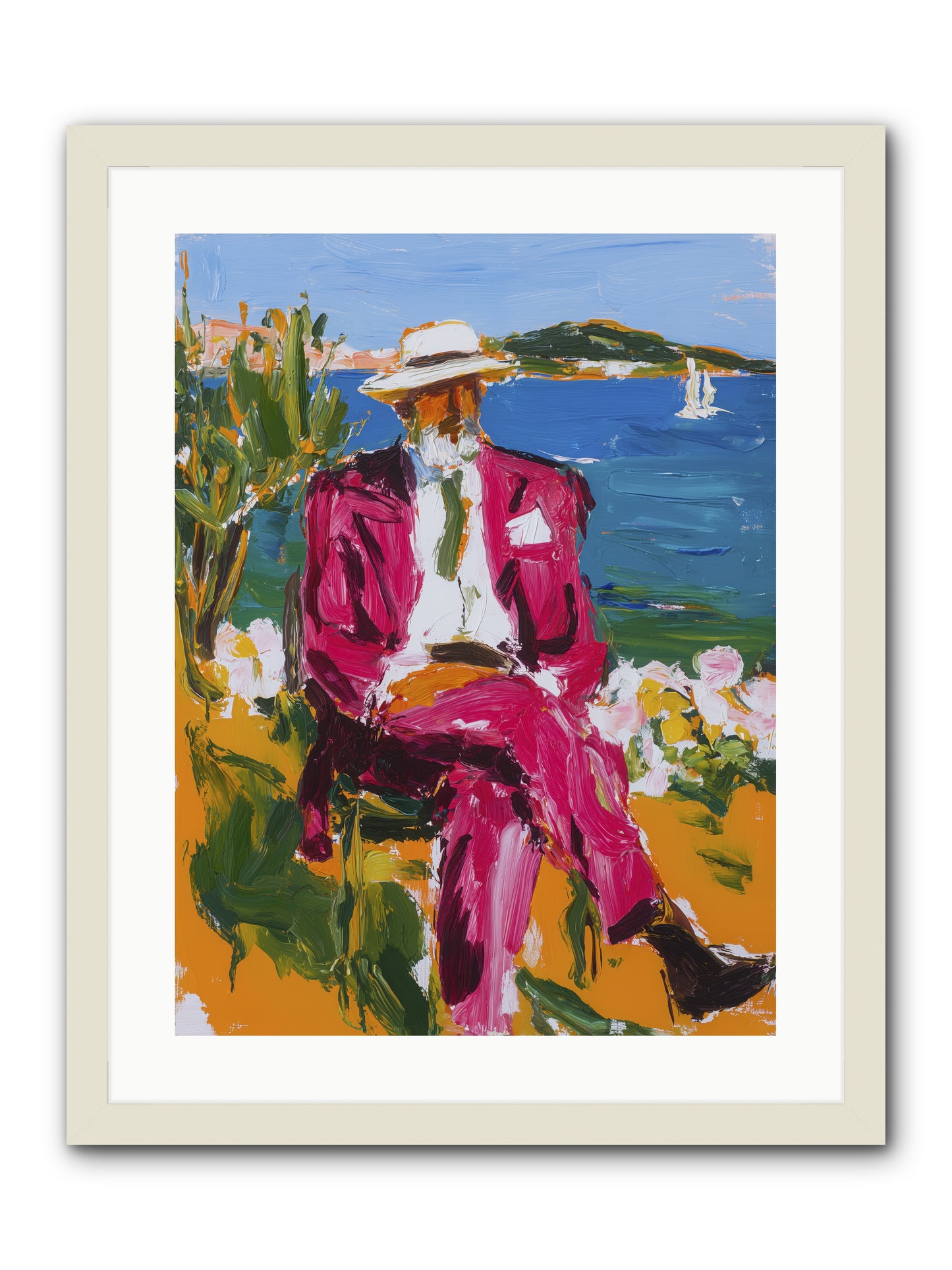 Shore's Meditation -- Framed Print - White 18x24