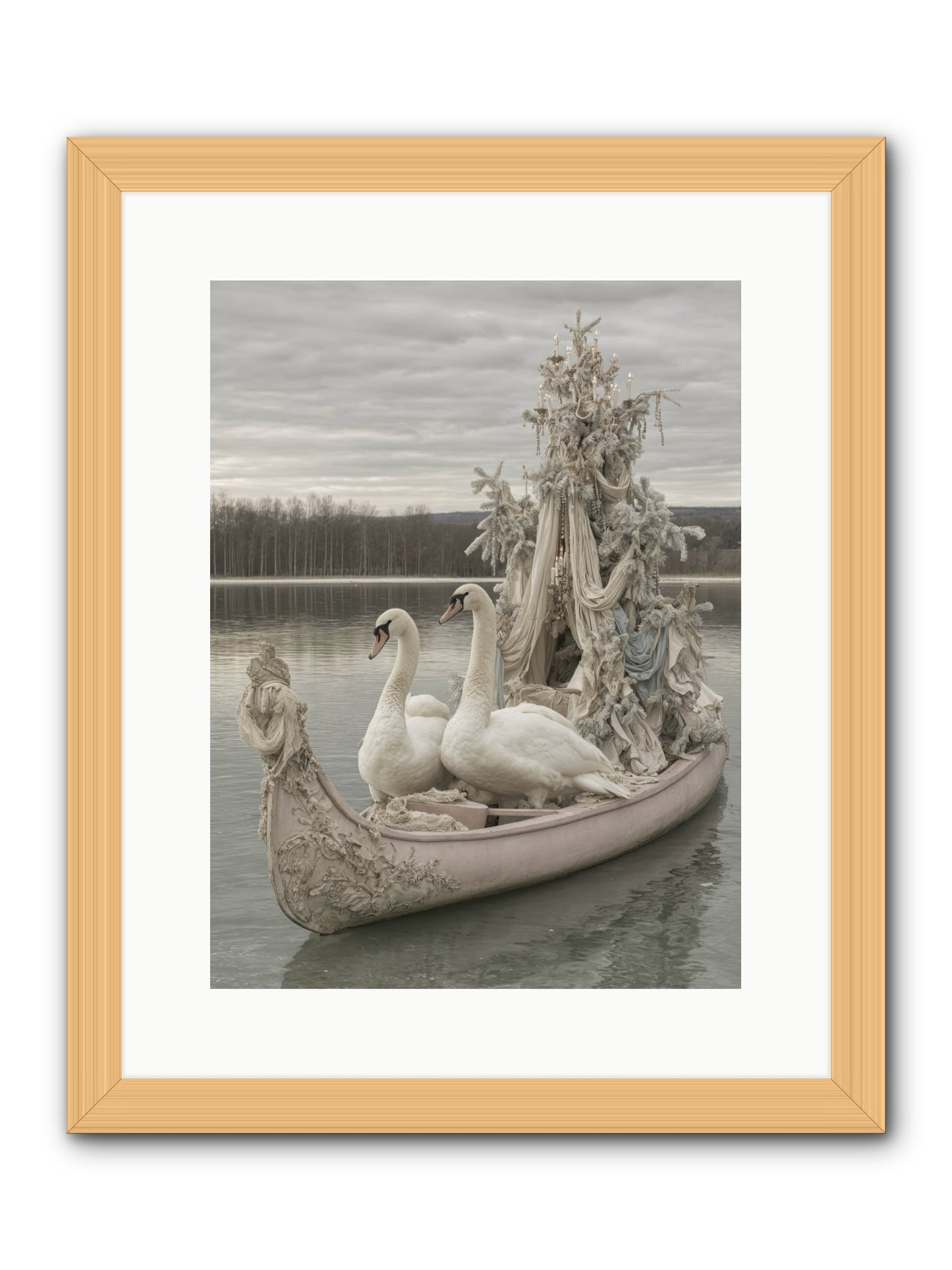 Silver Morning Glide -- Framed Print - Natural 12x16
