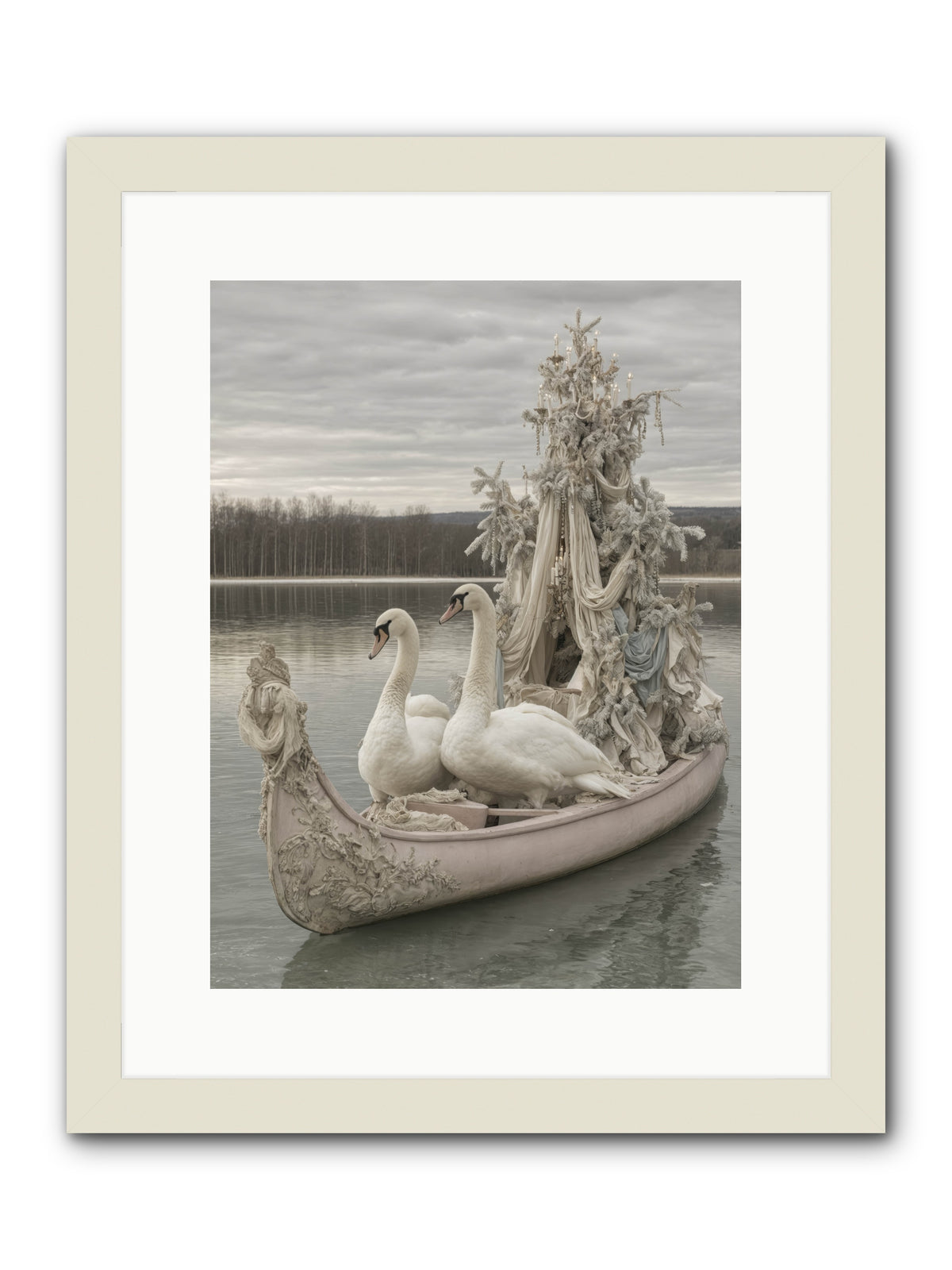 Silver Morning Glide -- Framed Print - White 12x16