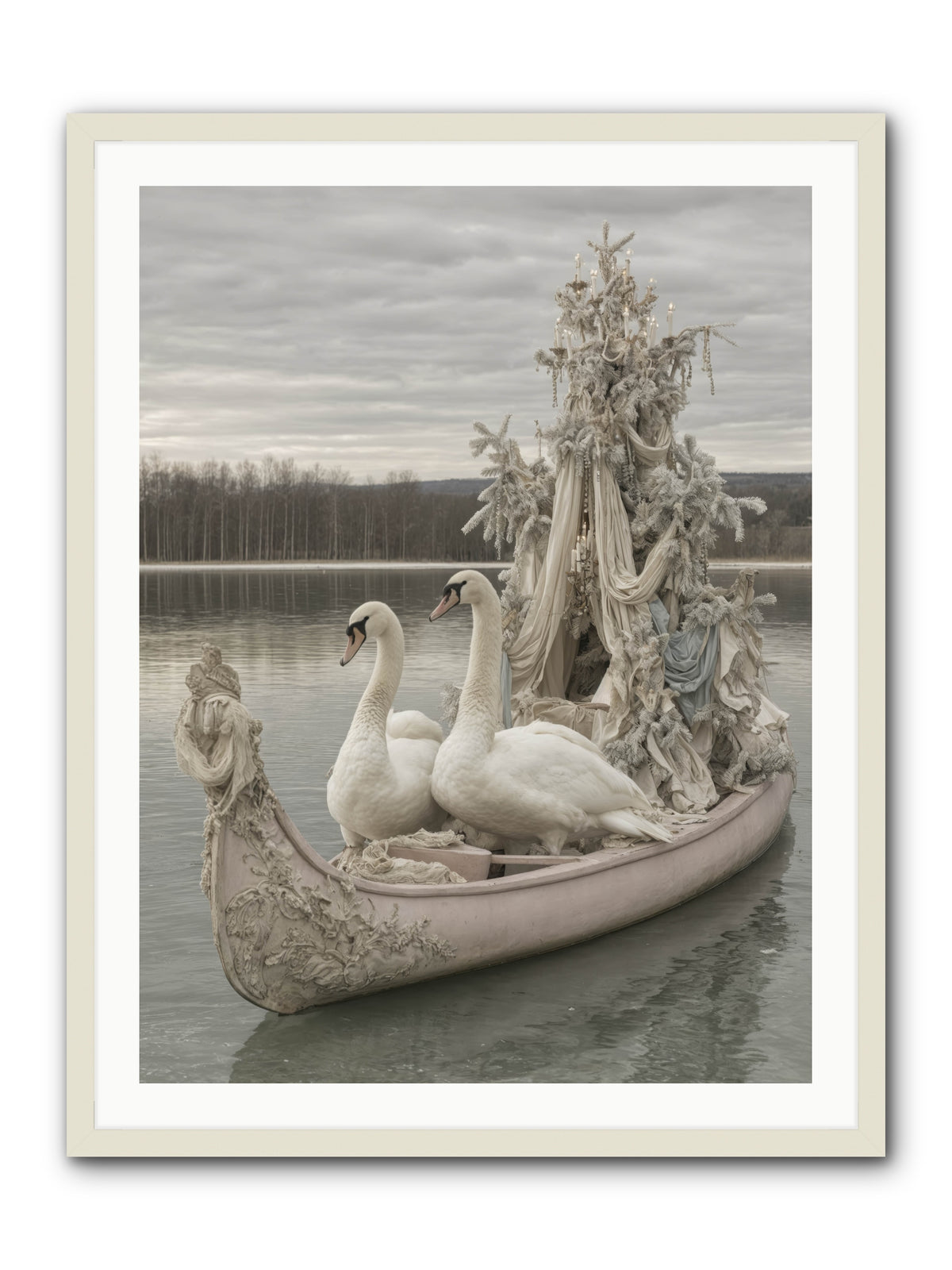 Silver Morning Glide -- Framed Print - White 30x40