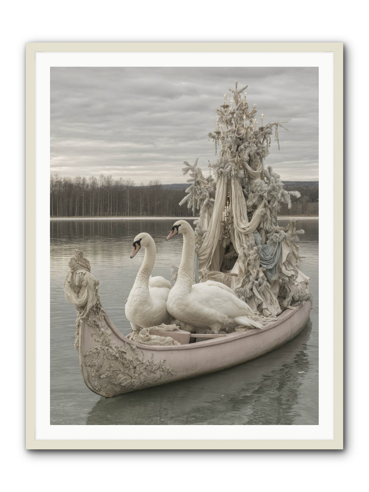 Silver Morning Glide -- Framed Print - White 36x48