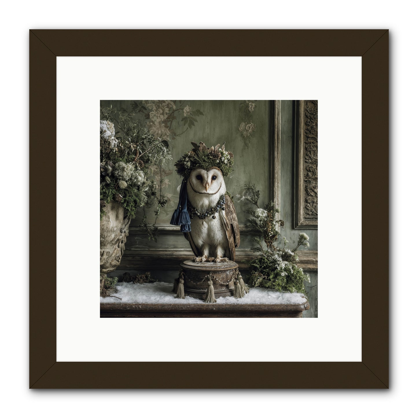 Snowfall Sentinel -- Framed Print - Black 10x10