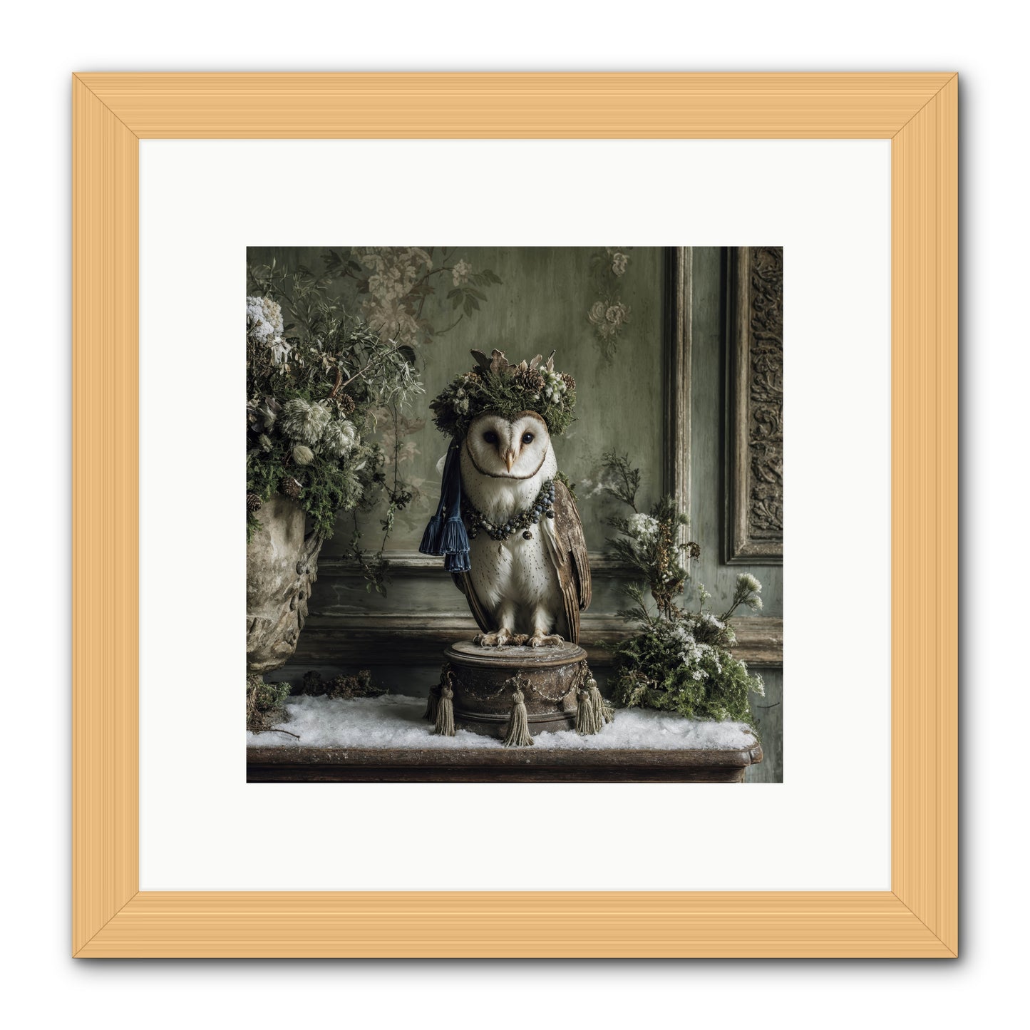 Snowfall Sentinel -- Framed Print - Natural 10x10