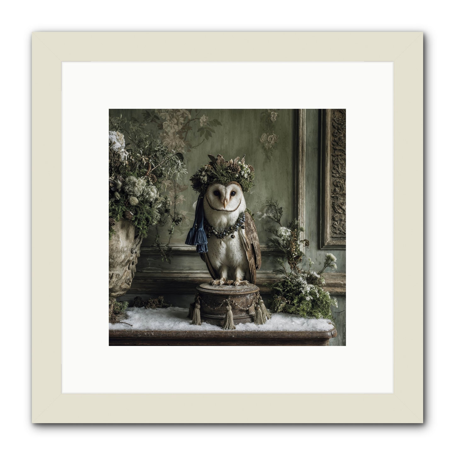 Snowfall Sentinel -- Framed Print - White 10x10