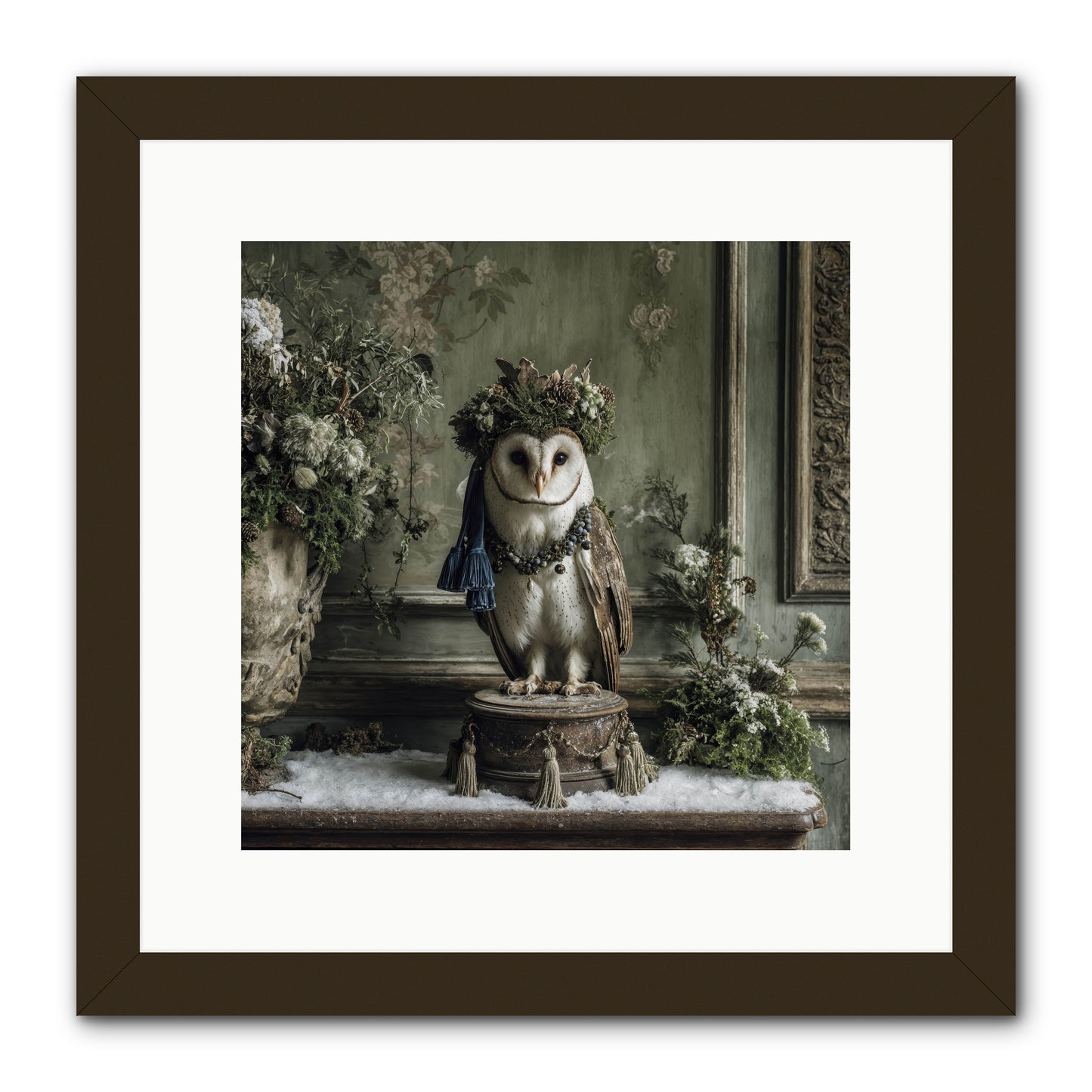 Snowfall Sentinel -- Framed Print - Black 12x12