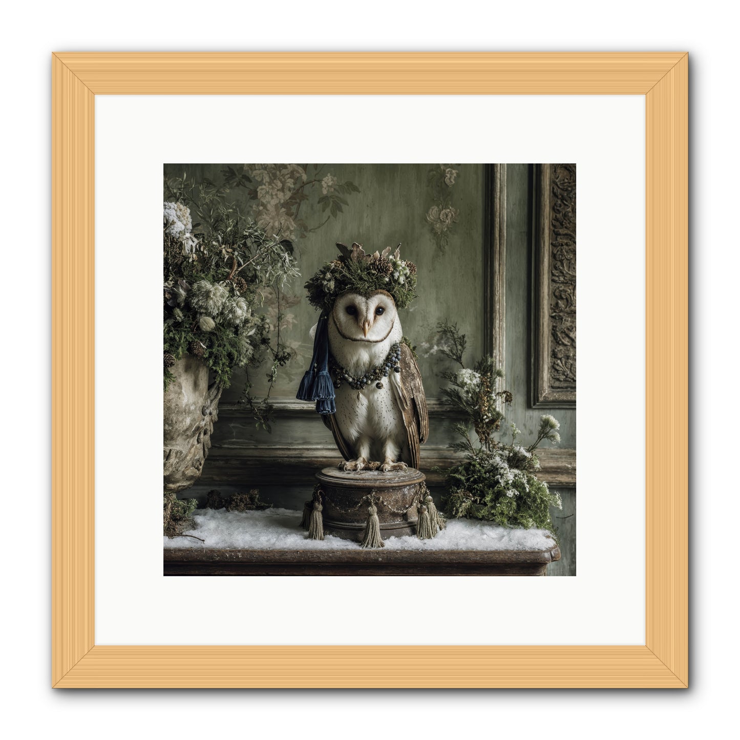Snowfall Sentinel -- Framed Print - Natural 12x12