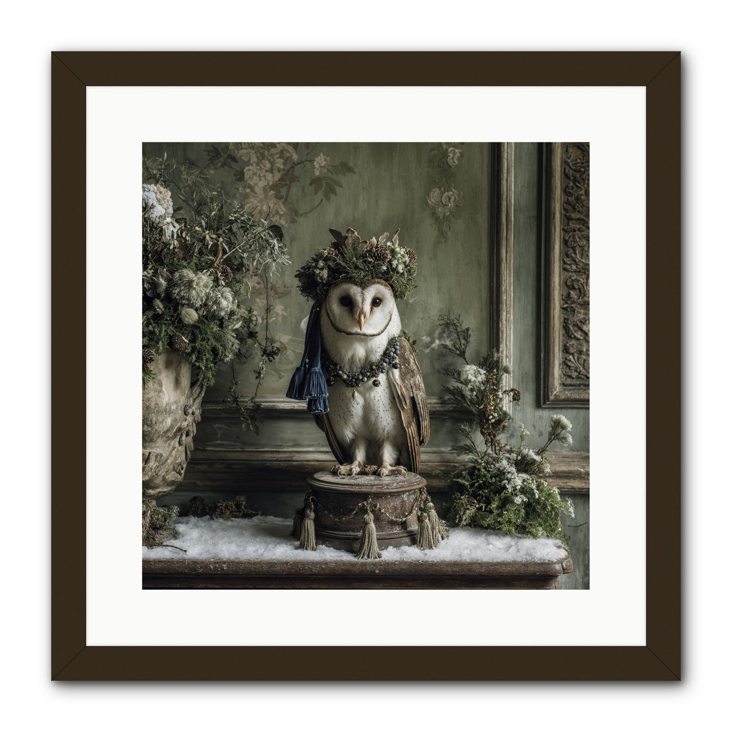 Snowfall Sentinel -- Framed Print - Black 16x16