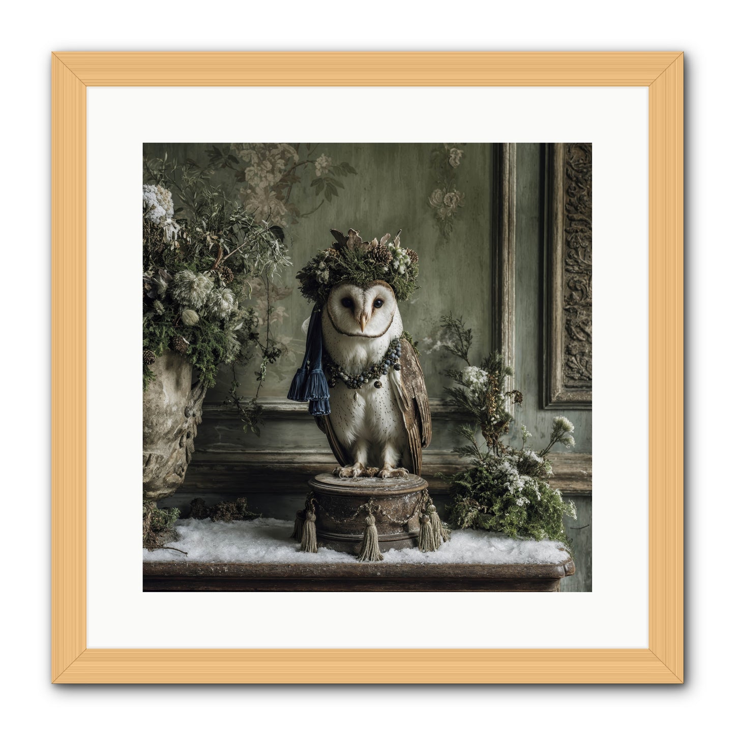 Snowfall Sentinel -- Framed Print - Natural 16x16