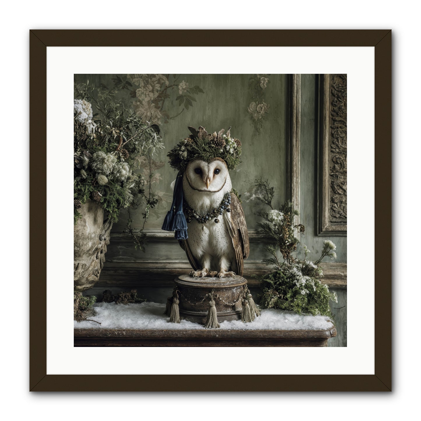 Snowfall Sentinel -- Framed Print - Black 20x20