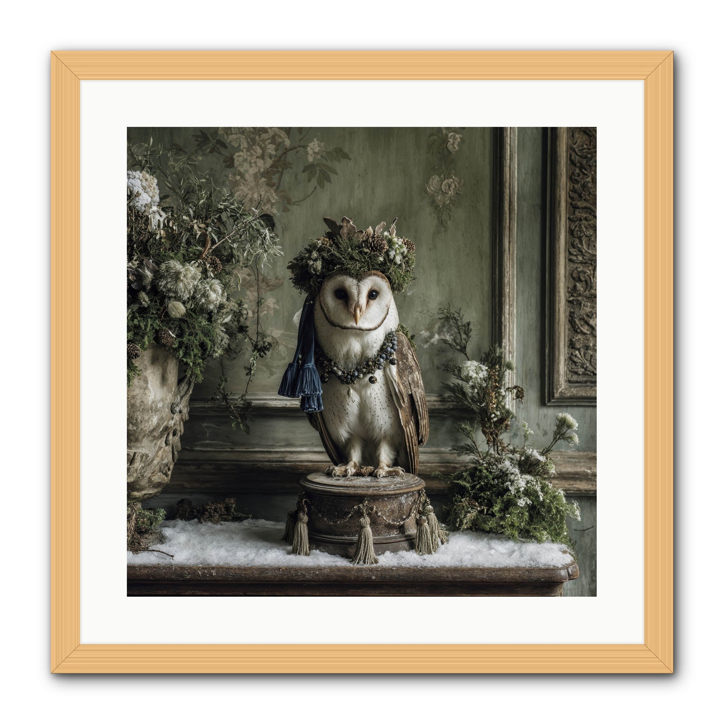 Snowfall Sentinel -- Framed Print - Natural 20x20